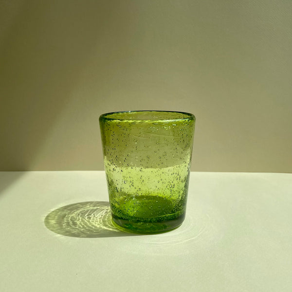 SARABI Mouth Blown Drinking Glasses, Short Green